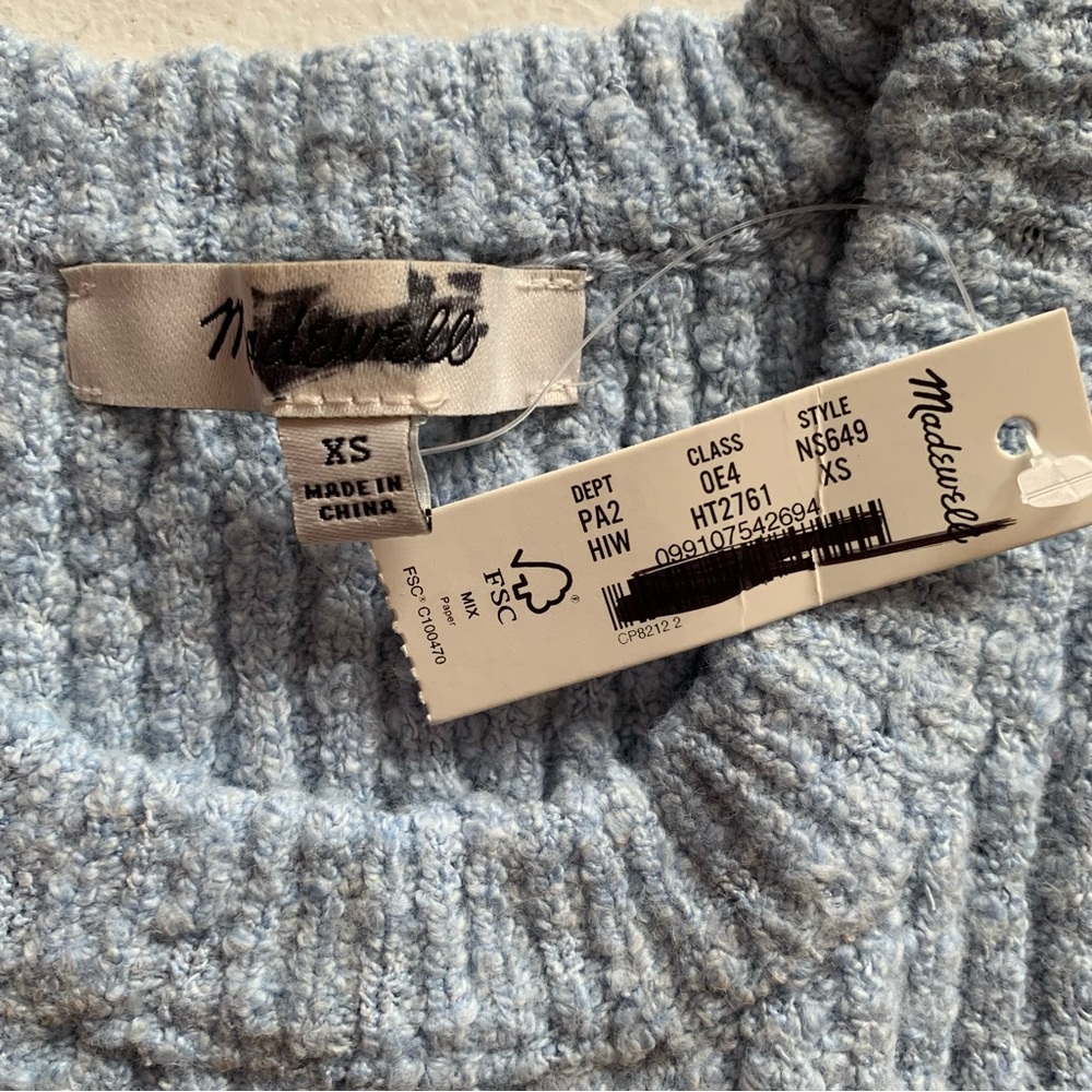 Madewell Blue Boucle-Knit Crewneck Sweater Tee Size XS Light NWT - Picture 8 of 14